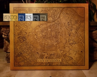Old Map Of Vienna, Large Framed Art, Ready to hang canvas gallery wrap or rolled print. 6 colors and 3 sizes to choose, FREE SHIPPING USA!