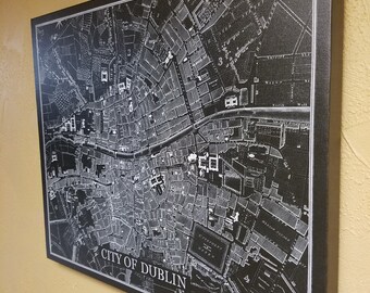 Old Map Of Dublin, Large Wall Map, Ready to hang canvas gallery wrap or rolled print. 6 colors and 3 sizes to choose, FREE SHIPPING USA!