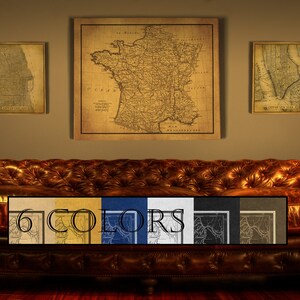 Vintage Wall Map Of France, Ready to hang canvas gallery wrap or rolled print. 6 colors and 3 sizes to choose, FREE SHIPPING USA!