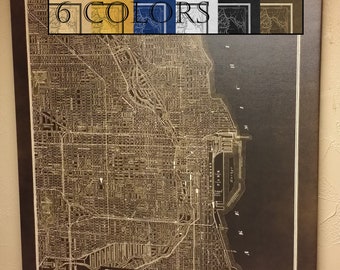Old Map Of Chicago, Large Map, paper or canvas, Ready to hang canvas gallery wrap or rolled print. 6 colors and 3 sizes, FREE SHIPPING USA!