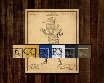 Baseball Catcher Patent Wall Art, Paper or Canvas! Ready to hang canvas gallery wrap or rolled print 6 colors and 3 sizes FREE SHIPPING USA!
