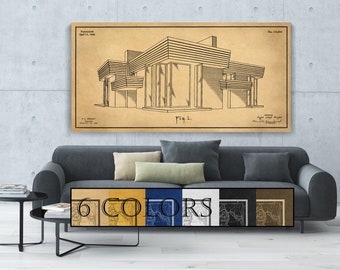 The Suntop Home plan by Frank Lloyd Wright, Ready to hang canvas gallery wrap or rolled print. 6 colors and 3 sizes, FREE SHIPPING USA!