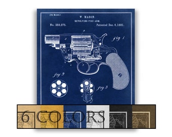 Gun Patent Wall Art, Paper or Canvas! Ready to hang canvas gallery wrap or rolled print 6 colors and 3 sizes FREE SHIPPING USA!