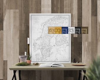 Large Vintage Map Of Scandinavia, Ready to hang canvas gallery wrap or rolled print. 6 colors and 3 sizes to choose, FREE SHIPPING USA!