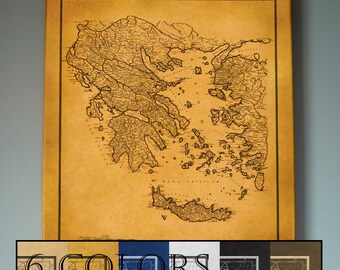 Old Map Of Greece, Display Map! Paper or Canvas, Ready to hang canvas gallery wrap or rolled print. 6 colors and 3 sizes, FREE SHIPPING USA!