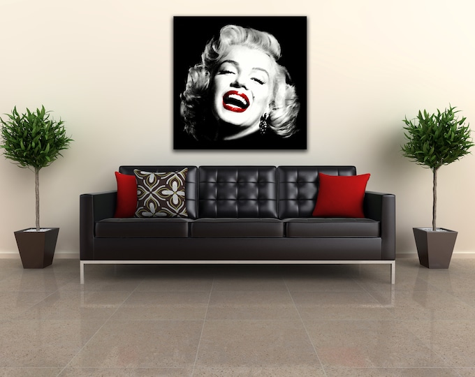 Featured listing image: Marilyn Monroe Smile, Digital Art. 40"×40" and other sizes, Ready to hang canvas gallery wrap or rolled print. FREE SHIPPING USA!