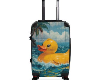 Giant Rubber Duck Ocean Suitcase | Tropical Beach Luggage Suitcase