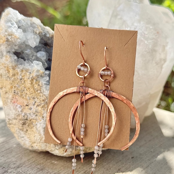 Copper Moonfall Dangle Earring Hammered Copper & Labradorite