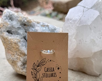 Hand-Hammered Sterling Silver & Triple Labradorite Adjustable Ring