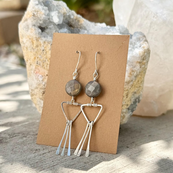 Labradorite & Sterling Silver Sacred Geometry Earrings