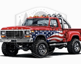 Patriotic Stepside Truck PNG, American Flag 4x4 Graphic (Digital Download)