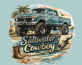 Vintage Ford Truck Beach Graphic | Saltwater Cowboy Design (Digital Download)