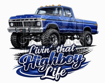 Blue Highboy Truck PNG, Vintage 4x4 Pickup Design, Retro USA Graphic (Digital Download)