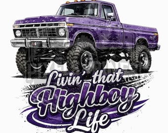 Distressed Purple Highboy Truck PNG, Vintage 4x4 Pickup Design (Digital Download)