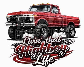 Red Highboy Truck PNG, Vintage 4x4 Pickup Graphic, Retro Shirt Print (Digital Download)