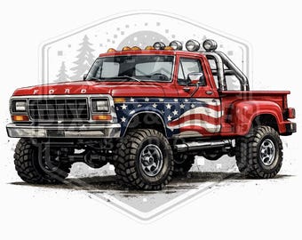 Distressed Patriotic Stepside Truck PNG, American Flag 4x4 Graphic (Digital Download)