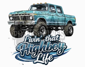 Vintage Highboy Crewcab Truck PNG, Retro 4x4 Pickup Design (Digital Download)