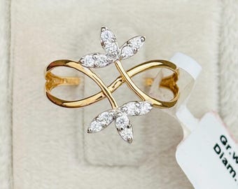 18 kt geelgouden solitaire ring met natuurlijke diamant, stapelring dunne band