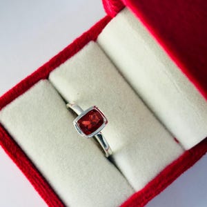 Ruby Bezel Ring | Emerald Cut Red Ruby Sterling Silver Ring | Personalized Birthstone Ring | Handmade Solitaire Ring | Gift for Her image 4