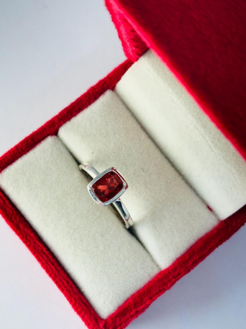 Ruby Bezel Ring | Emerald Cut Red Ruby Sterling Silver Ring | Personalized Birthstone Ring | Handmade Solitaire Ring | Gift for Her image 4