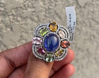 Oval Cut Tanzanite Cluster Ring, December Birthstone Halo Ring, Vintage Blue-Violet Gemstone