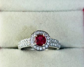 Luxury Round Ruby Halo Ring Woman Gift Ring Vintage Ruby Proposal Ring 5 MM Lab Grown Ruby Ring Gifts For Her