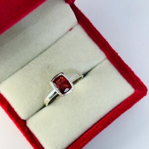 Ruby Bezel Ring | Emerald Cut Red Ruby Sterling Silver Ring | Personalized Birthstone Ring | Handmade Solitaire Ring | Gift for Her image 2
