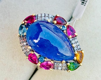 In het lab gemaakte peergeslepen haloring tanzaniet, sterlingzilver, geboortesteen december