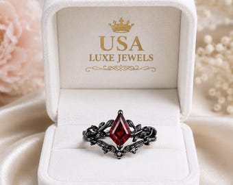 Lab Grown Red Ruby Gemstone Gothic Ring – 925 Sterling Silver Black Finish Vintage Ring | Unique Statement Jewelry | Mens Gifts Ring
