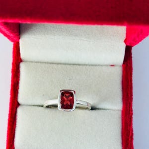 Ruby Bezel Ring | Emerald Cut Red Ruby Sterling Silver Ring | Personalized Birthstone Ring | Handmade Solitaire Ring | Gift for Her image 5