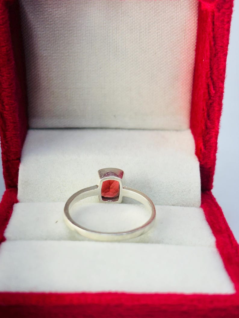 Ruby Bezel Ring | Emerald Cut Red Ruby Sterling Silver Ring | Personalized Birthstone Ring | Handmade Solitaire Ring | Gift for Her image 6
