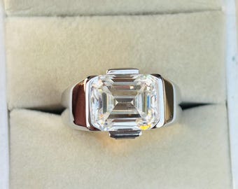 10 x 12 mm smaragdslipad moissanitring | Vintage smaragdförlovningsring | 14K guld solitärring | Statement-löftesring för kvinnor