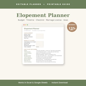 Kalkylblad och utskrivbar guide för bröllopsplanering | Redigerbara Excel- och Google Sheets | Checklista för budget för intimt bröllop, nedladdning
