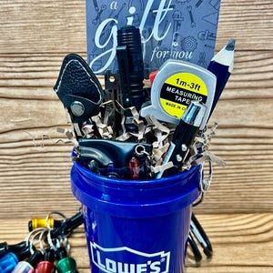Mini Tool Gift Basket, Handyman Care Package, Credit Card, Damascus, Flashlight
