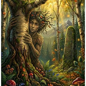 Ghillie Dhu Scottish Myth Forest Spirit Wall Art | Celtic Folklore Printable (A4, US Letter)