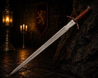 Handmade Damascus Steel Rustic Longsword Handmade Medieval Knight Sword Viking Display Wall Decor Collector Gift for Him Halloween Gift