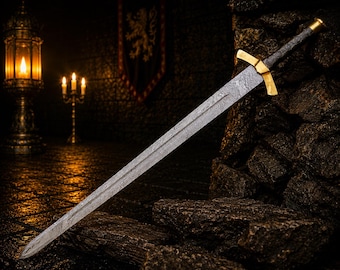 Handmade Damascus Steel Sword Black Medieval Knight Sword Viking Display Wall Decor Collector Gift for Him Halloween Gift For Dad Longsword