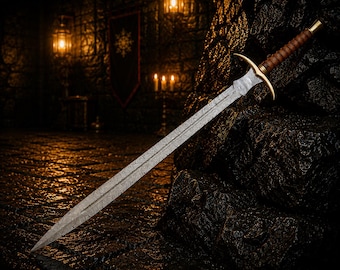 Handmade Damascus Steel Rose Wood Longsword Handmade Medieval Knight Sword Viking Display Wall Decor Collector Gift for Him Halloween Gift