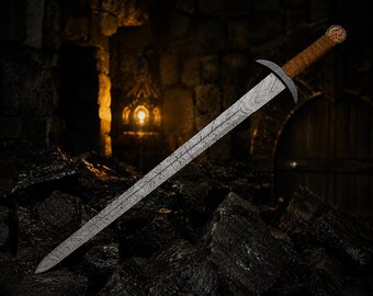 Medieval Damascus Steel Ashen Raider Fantasy Sword Decor Display Sword, Gothic Wall Hanging, Viking Style Collector Gift, Cosplay Decor