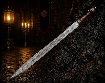 Handmade Damascus Roman Sword Handmade Medieval Knight Sword Viking Display Wall Decor Collector Gift for Him Halloween Gift Longsword