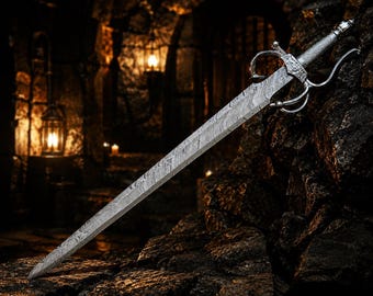 Handmade Damascus Steel Longsword, Handmade Medieval Knight Sword, Viking Display Wall Decor Collector Gift for Husband Halloween Gift