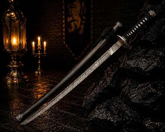 Handmade Damascus Steel Katana Sword, Japanese Style Samurai Sword, Full Tang Katana, Collectible Sword, Unique Gift for Him Groomsman Gift