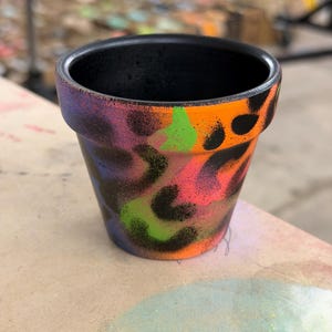 Handmade Spray Paint Abstract Terracotta Planter Neon Street Art Flower Pot