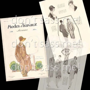 May include: A vintage magazine cover featuring a woman in a brown coat and hat. The magazine is titled "Modes et Travaux Feminine".