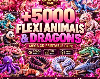 5000+ Flexi Animals STL  – Keychains pack Articulated STL & 3MF Files Bundle – Instant Download