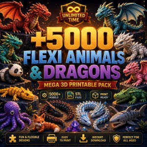 5000+ Flexi Animals STL – Keychains pack Articulated STL & 3MF Files Bundle – Instant Download image 1