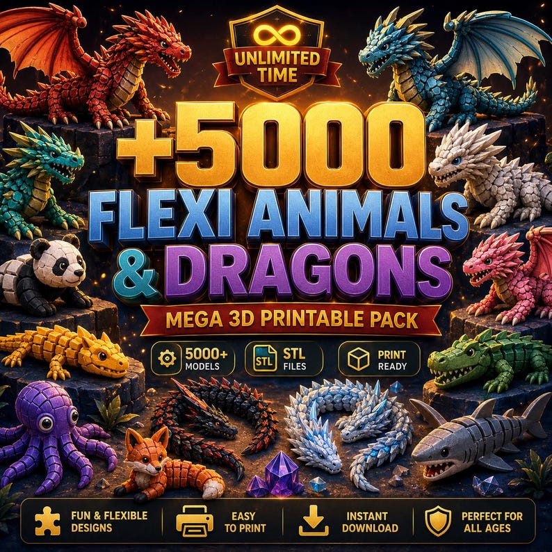 5000+ Flexi Animals STL – Keychains pack Articulated STL & 3MF Files Bundle – Instant Download image 1