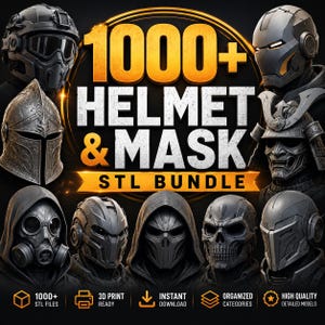 1000+ Helmet & Mask STL Bundle | Cosplay STL Files | 3D Print Masks | Sci-Fi, Medieval, Samurai, Superhero Models | Instant Download