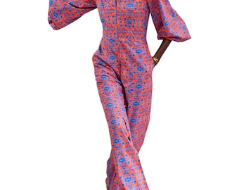 African Print Jumpsuit with Matching Fascinator | Mother of the Bride, Wedding Guest Occasion Wear