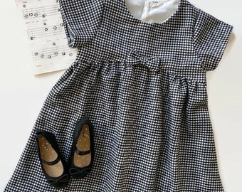 Girls Formal Dress- Black And White Wool Dress - Toddler Holiday Dresses - Classic Girls With Bow - Houndstooth Dress Black And White
